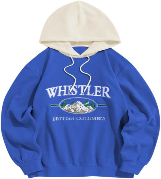 Men'S Hooded Sweatshirt, Letter Mountain Graphic Embroidery Plush Fleece Casual Drawstring Pullover Hoodie