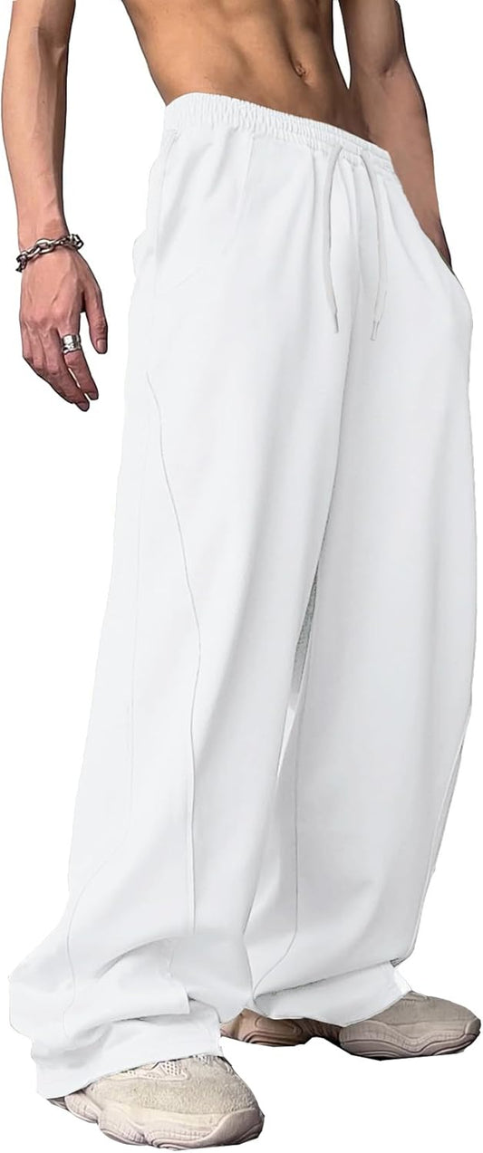 Men'S Baggy Sweatpants Elastic Waist Drawstring Wide Leg Sweatpants Casual Loose Baggy Joggers with Pockets