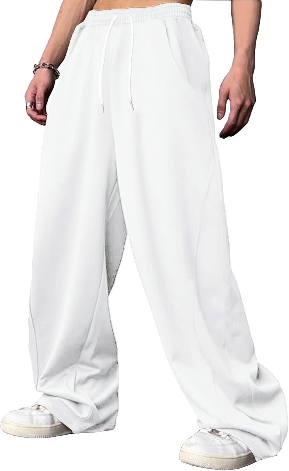 Men'S Baggy Sweatpants Elastic Waist Drawstring Wide Leg Sweatpants Casual Loose Baggy Joggers with Pockets