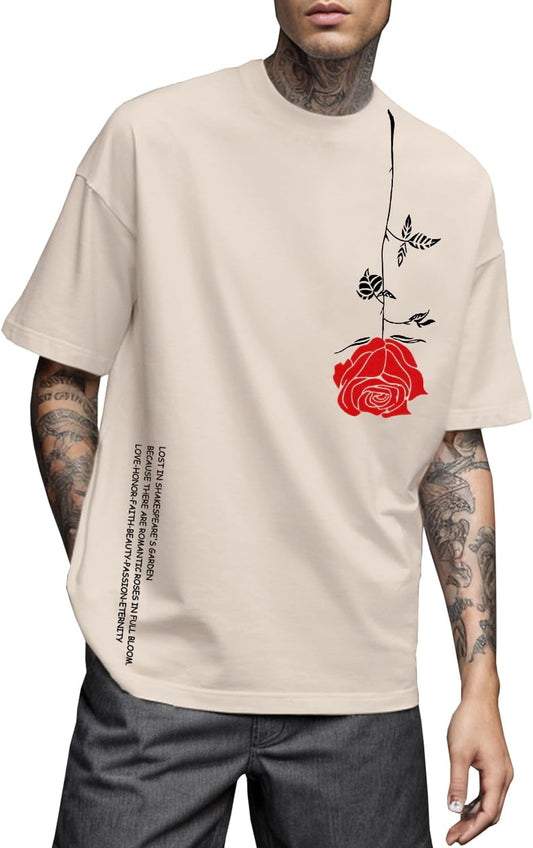 Mens Graphic Tees Vintage T-Shirts Oversized Letter Print Casual Crewneck Cotton Top Short Sleeve Rapper Streetwear