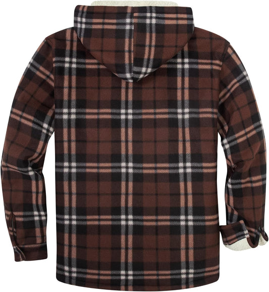 Men'S Flannel Shirt Jacket Fleece Sherpa Lined Plaid Jackets Coat Full Zip up Hoodie Winter Outwear