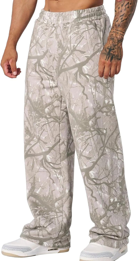 Mens Baggy Sweatpants Athletic Graphic Print Joggers Workout Streetwear Pants with Pockets