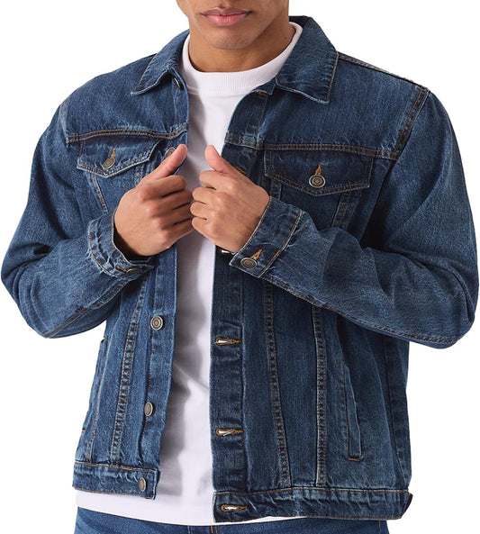 Denim Jacket Men - Casual Vintage Regular Fit Button down Trucker Style – Mens Jean Jackets Stylish Everyday Outerwear